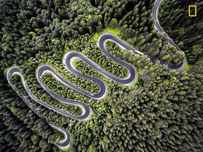 Con đường “vô cực” chạy ngoằn ngoèo qua rừng tại Cheia ở Transylvania, Romania.