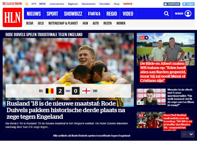 Bỉ đấu Anh, hạng 3 World Cup: Báo chí ca ngợi Hazard-Lukaku, &#34;Tam sư&#34; cần cải tổ - 1