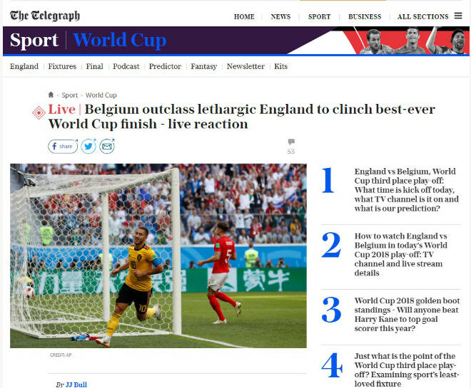 Bỉ đấu Anh, hạng 3 World Cup: Báo chí ca ngợi Hazard-Lukaku, &#34;Tam sư&#34; cần cải tổ - 3