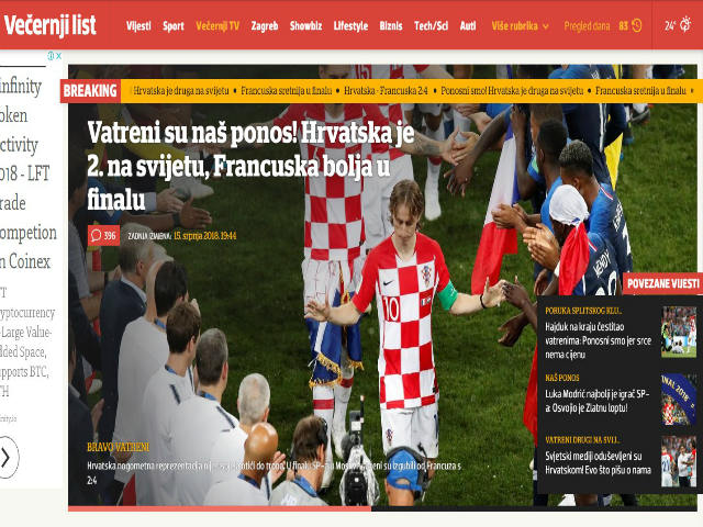 Croatia á quân World Cup 2018: Báo chí quê nhà tự hào, ca ngợi mốc son lịch sử