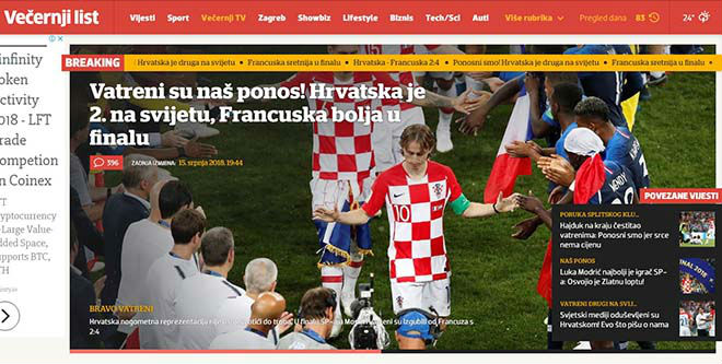 Croatia á quân World Cup 2018: Báo chí quê nhà tự hào, ca ngợi mốc son lịch sử - 1