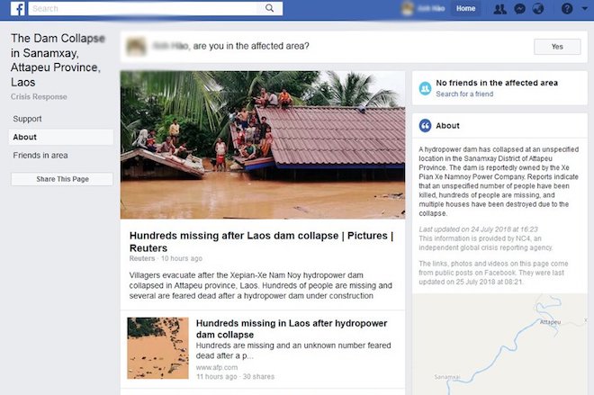 Địa chỉ Facebook kiểm tra an toàn trong vụ vỡ đập ở Lào khiến hàng trăm người mất tích - 1