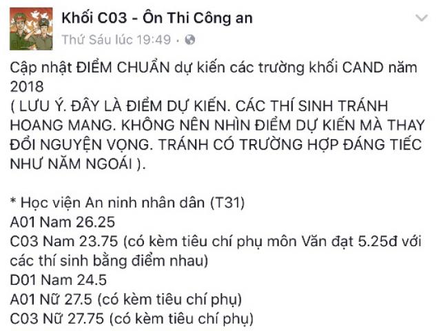 Sự thật về thông tin "điểm chuẩn dự kiến vào các trường CAND" trên mạng xã hội