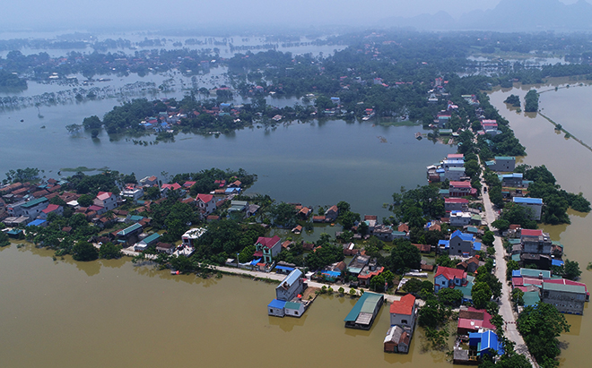 Flycam: Toàn cảnh &#34;túi nước&#34; khổng lồ trên đê sông Bùi ở rốn lũ Chương Mỹ - 5