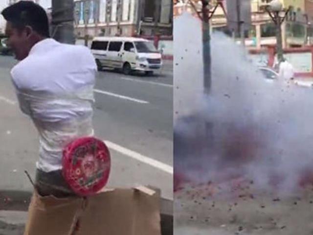 Bạn trẻ - Cuộc sống - Chú rể gặp họa khi bạn bè dính pháo vào mông rồi châm lửa đốt