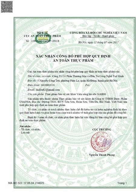 Đánh giá chất lượng viên uống lợi sữa Mabio 2018 - 2