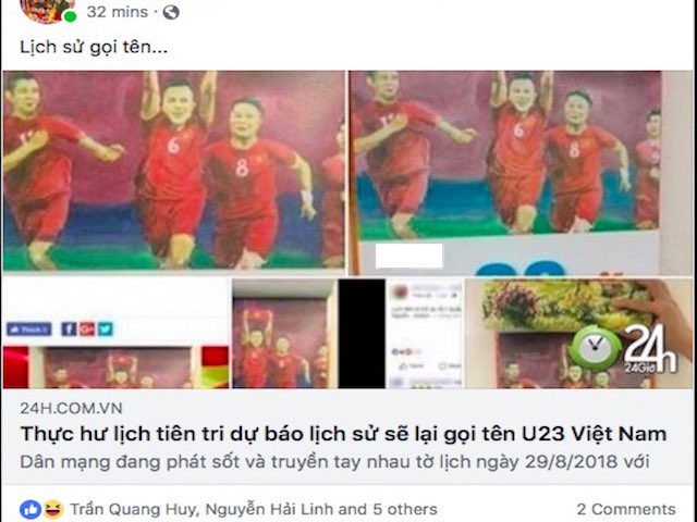 Facebooker nghĩ gì về lịch ”tiên tri” dự báo U23 Việt Nam thắng U23 Hàn Quốc?
