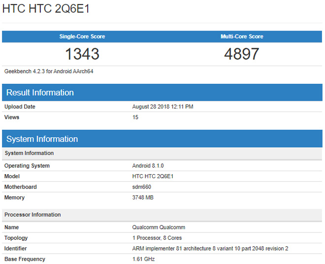 HTC U12 Life tầm trung rò rỉ cấu hình cận giờ ra mắt - 1