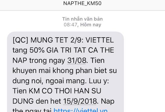 Các nhà mạng lớn đồng loạt khuyến mại 50% thẻ nạp trong ngày 31/8 - 1