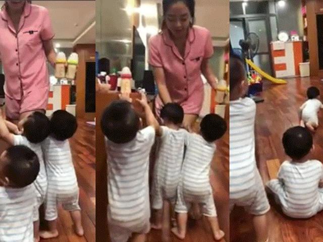 Bạn trẻ - Cuộc sống - Bố trẻ quay cuồng chăm con sinh 3 khiến ai cũng phì cười