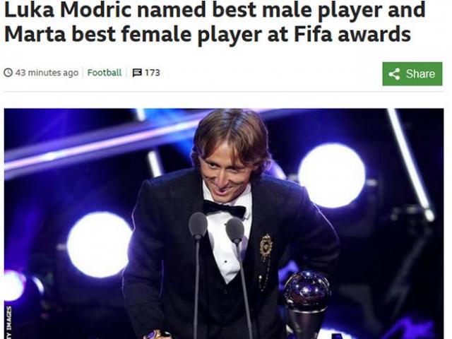 Modric đoạt giải FIFA The Best 2018: Báo chí thế giới phát sốt