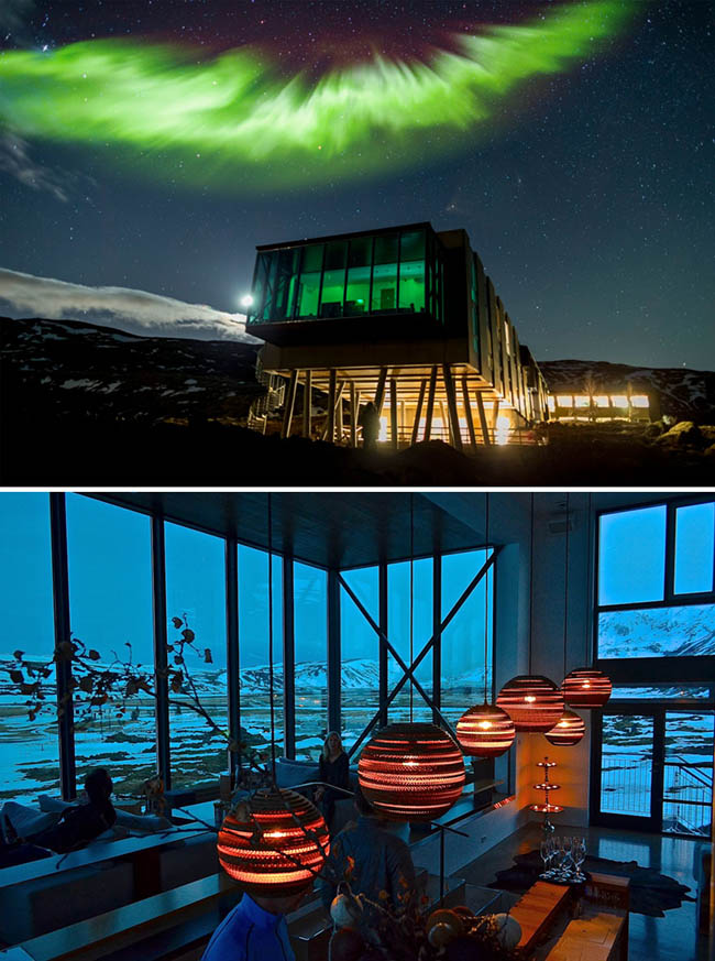 Nhà hàng trong khách sạn Ion ở Iceland có một vị trí hoàn hảo để xem cực quang.