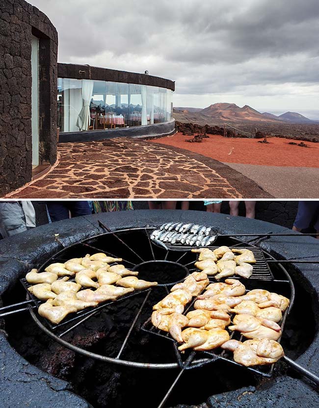 Bữa ăn được nướng trên một ngọn núi lửa El Diablo, Lanzarote, Tây Ban Nha.