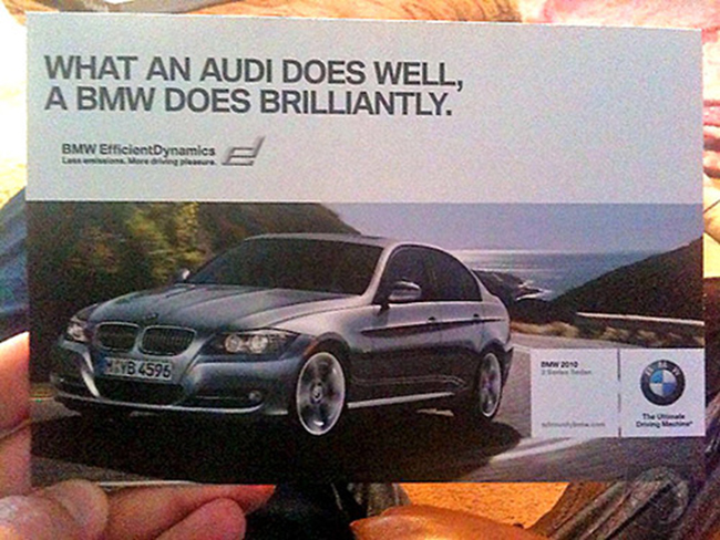 Một tấm ảnh đầy khiêu khích của BMW: “Cái gì Audi làm tốt thì BMW làm xuất sắc”.