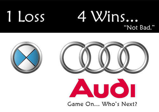 Audi thách thức cả BMW và các hãng xe khác với mẩu quảng cáo: “1 thua – 4 thắng, ai sẽ là người tiếp theo?”