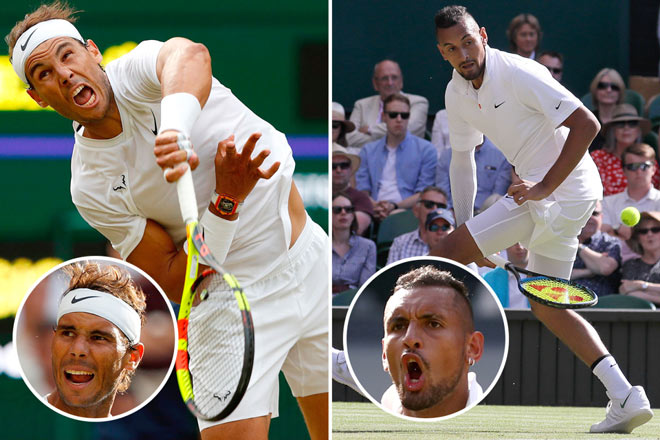 Nadal tức điên &#34;lườm cháy mặt&#34; ở Wimbledon: &#34;Gã điên&#34; Kyrgios làm đủ trò - 1