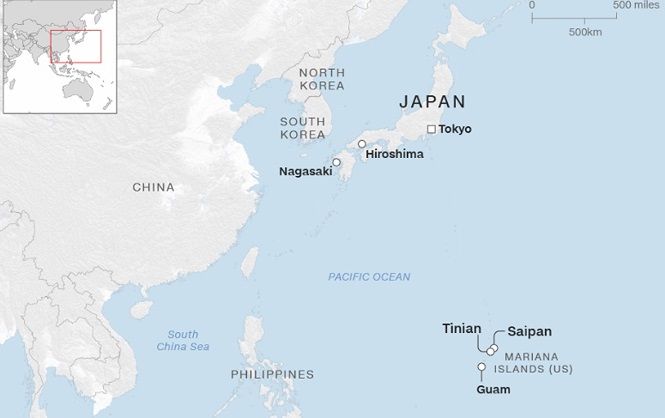 Vị trí 3 đảo Tinian, Siapan và Guam