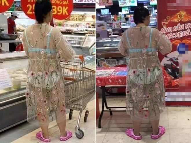 Hoảng hồn với chiếc váy mỏng tang lộ nội y của vị khách nữ trong siêu thị - 1
