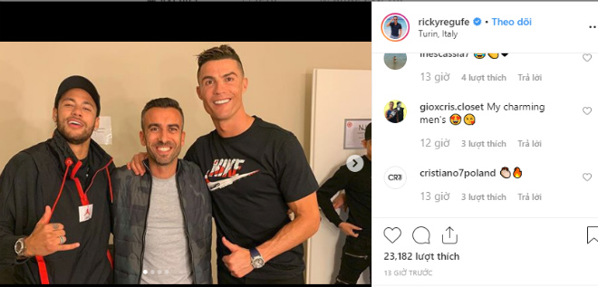 Bức ảnh Neymar sánh vai cùng Ronaldo "gây bão" mạng xã hội. Fan đồn đoán CR7 đang tìm cách dụ dỗ đàn em tới&nbsp;Juventus