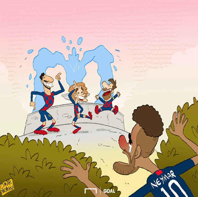 Neymar &#34;hụt hẫng&#34; khi chỉ biết đứng xa nhìn &#34;anh em&#34; mình hân hoan.