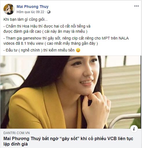 Mai Phương Thúy chính thức tuyên bố "nghề chính" là đầu tư.
