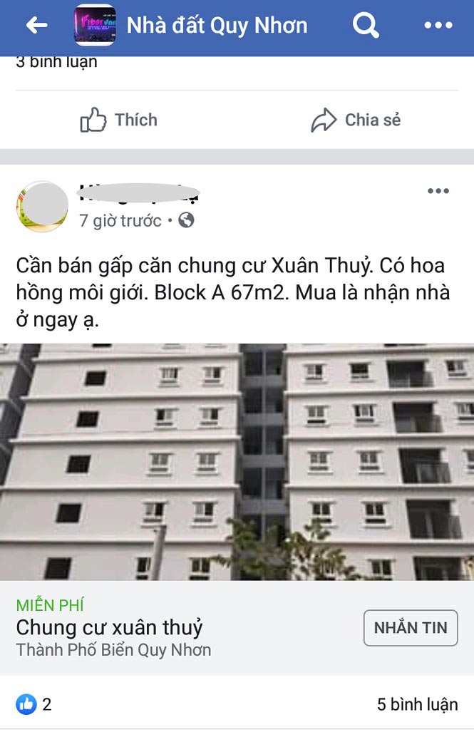 Rao bán căn hộ nhà ở xã hội chung cư Xuân Thủy tràn lan trên mạng Facebook.