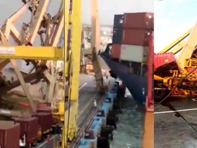 Tai nạn kinh hoàng khi tàu chở container lao thẳng vào cần trục khổng lồ