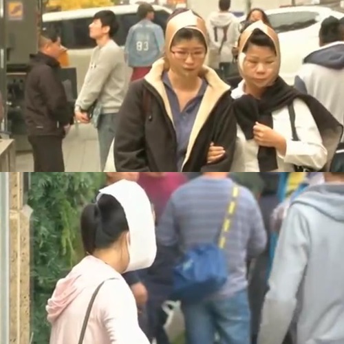 Hình ảnh những cô gái ra ngoài với gương mặt băng bó