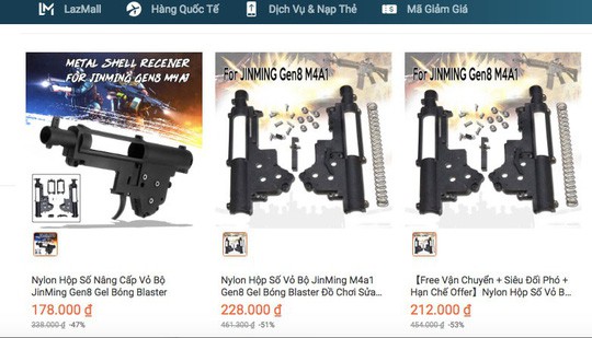 Các thiết bị lắp ráp súng được rao bán trên lazada.vn. website www.lazala.vn đã xóa khỏi website tất cả các thông tin của sản phẩm này. Ảnh: Phương Nhung.