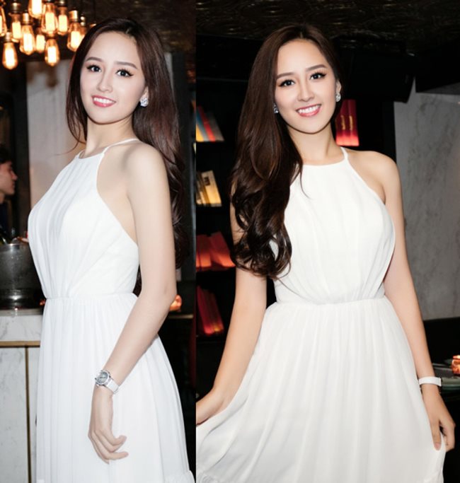 Cận cảnh nhan sắc xinh đẹp như nữ thần với độ mềm mại, nữ tính trong thiết kế váy cổ yếm màu trắng của người đẹp, thôi miên mọi ánh nhìn.&nbsp;
