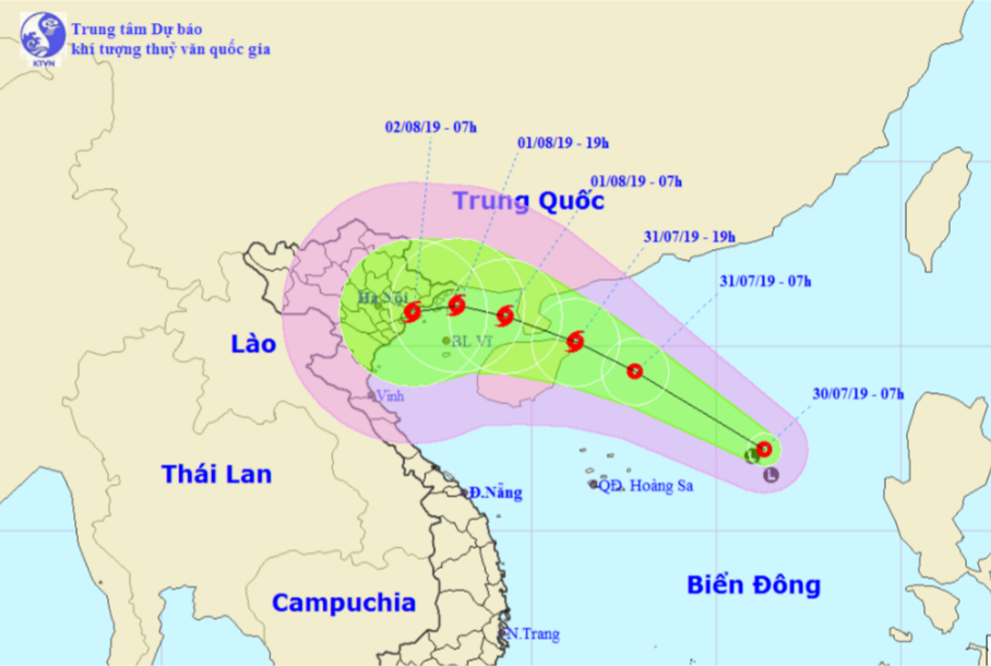Vị trí và hướng di chuyển tiếp theo của áp thấp nhiệt đới. Ảnh Trung tâm Dự báo KTTVQG.
