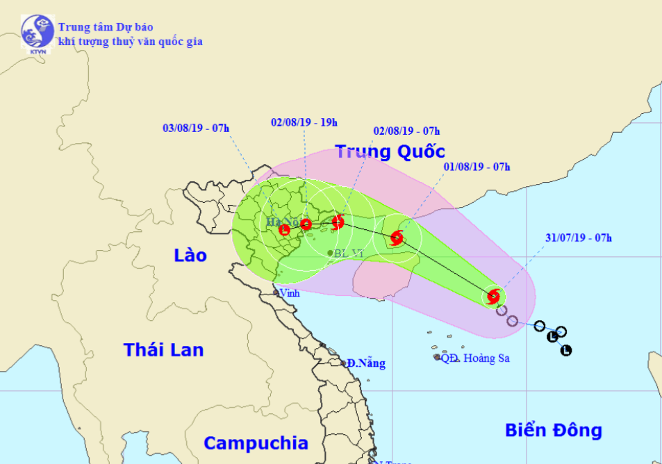 Vị trí và hướng di chuyển tiếp theo của bão số 3. Ảnh Trung tâm Dự báo KTTVQG.