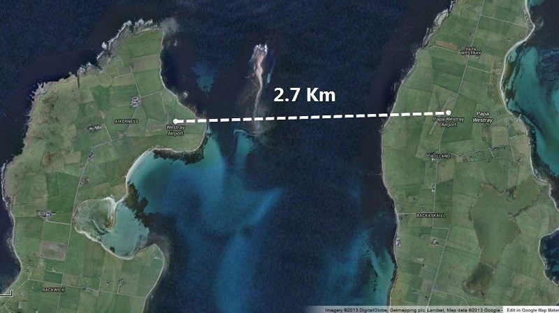 Khoảng cách giữa hai quần đảo&nbsp;Westray và Papa Westray chỉ 2,7 km.