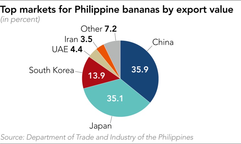 Hơn 70% sản lượng chuối của Philippines được xuất sang Trung Quốc và Nhật Bản.