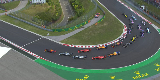 Tình huống depart ở góc cua đầu tiên Hungarian GP 2019