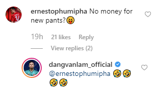 Tương tác của hai cầu thủ trên Instagram.