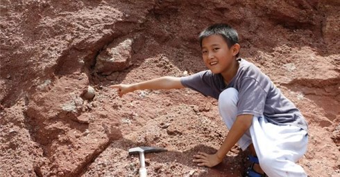 Bé trai Zhang Yangzhe phát hiện hóa thạch trứng khủng long.