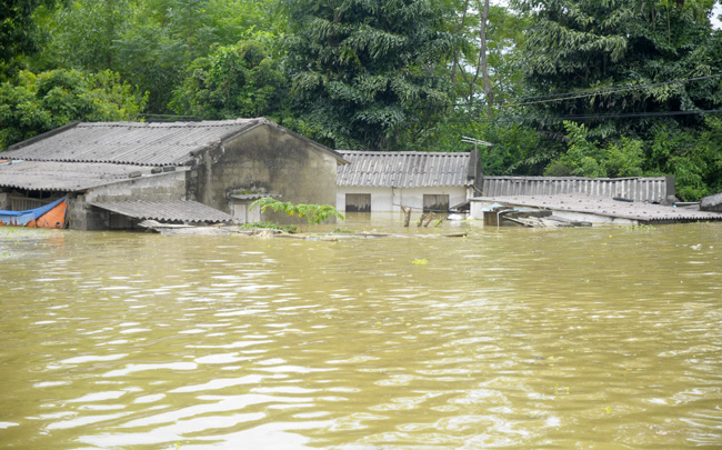 Hình ảnh mưa lũ gây ngập nhiều nhà dân ở huyện Chương Mỹ năm 2017. (Ảnh: Thành An)