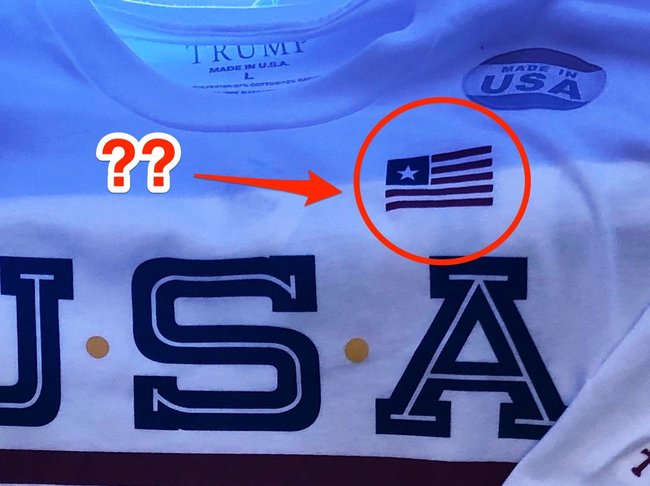 Rất nhiều sản phẩm cũng bị tranh cãi. Ví dụ chiếc áo này có cờ giống của Liberia hơn là của Hoa Kỳ.