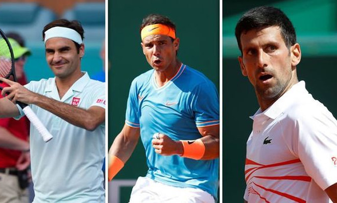 Nadal (giữa) được nghỉ ngơi khi Federer và Djokovic phải cật lực thi đấu ở Cincinnati