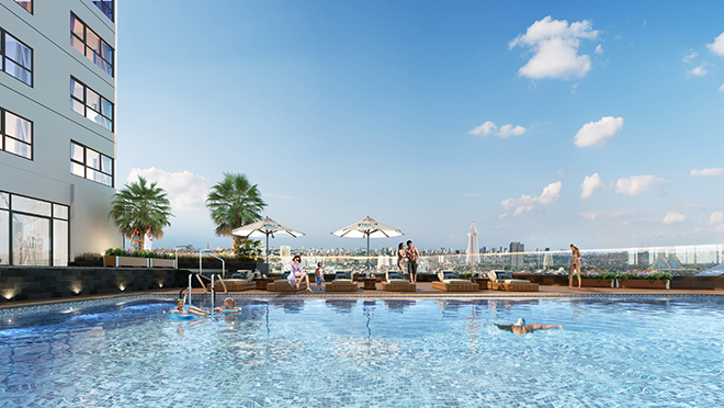 Phối cảnh tiện ích bể bơi ngoài trời tại dự án Stellar Garden