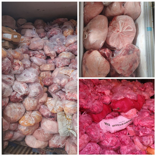 Hơn 40 tấn thịt heo, gà đông lạnh không rõ nguồn gốc (ảnh: Tổng cục QLTT)
