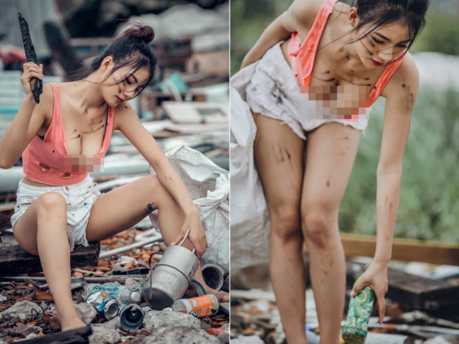 Cô gái ăn mặc hở hang chụp ảnh bên bãi rác bị “ném đá” dữ dội - 1