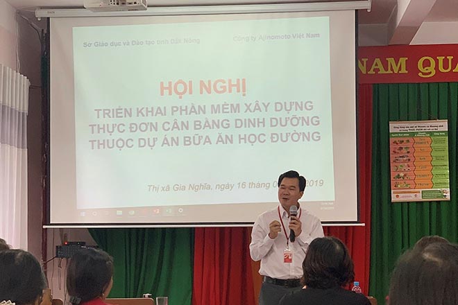 Ông Nguyễn Đức Hiếu - Trưởng chi nhánh Kinh doanh Khu vực miền Trung, Công ty Ajinomoto Việt Nam chia sẻ về Dự án Bữa ăn học đường.