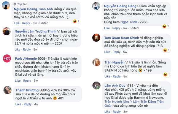1001 lý do Trà Sữa được chia sẻ trên Fanpage BAEMIN Việt Nam