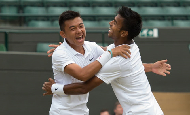 Hoàng Nam và Sumit Nagal từng giành chức vô địch đôi nam trẻ Wimbledon 2015