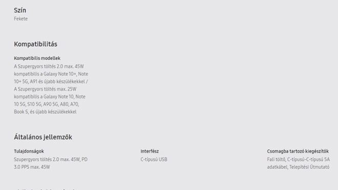 Thông tin thiết bị tương thích sạc 45W có Galaxy A91.