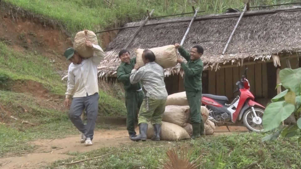Người dân vui mừng vì trồng giống nghệ đỏ cho năng suất cao. Ảnh: Cảnh Thắng