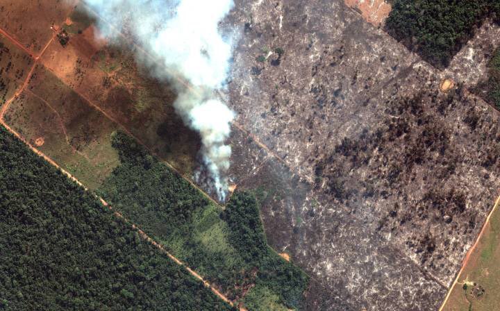 Ảnh vệ tinh chụp lại một phần rừng Amazon bị cháy rụi ở khu vực bang&nbsp;Rondônia, Brazil (Ảnh: Reuters)