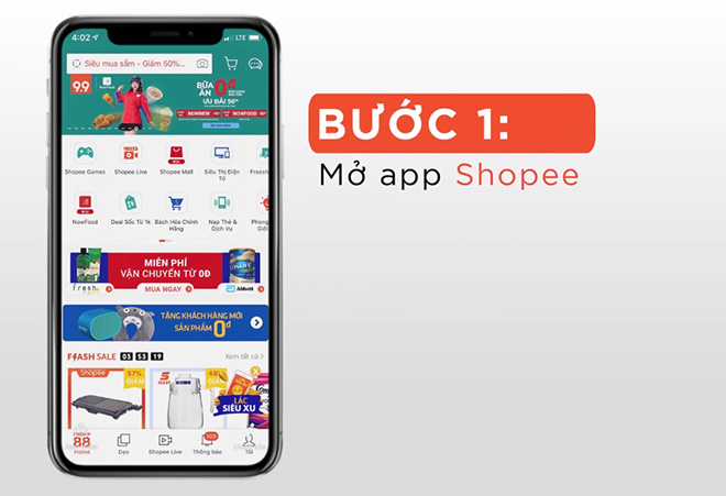 Bước 1: Mở ứng dụng Shopee trên thiết bị di động